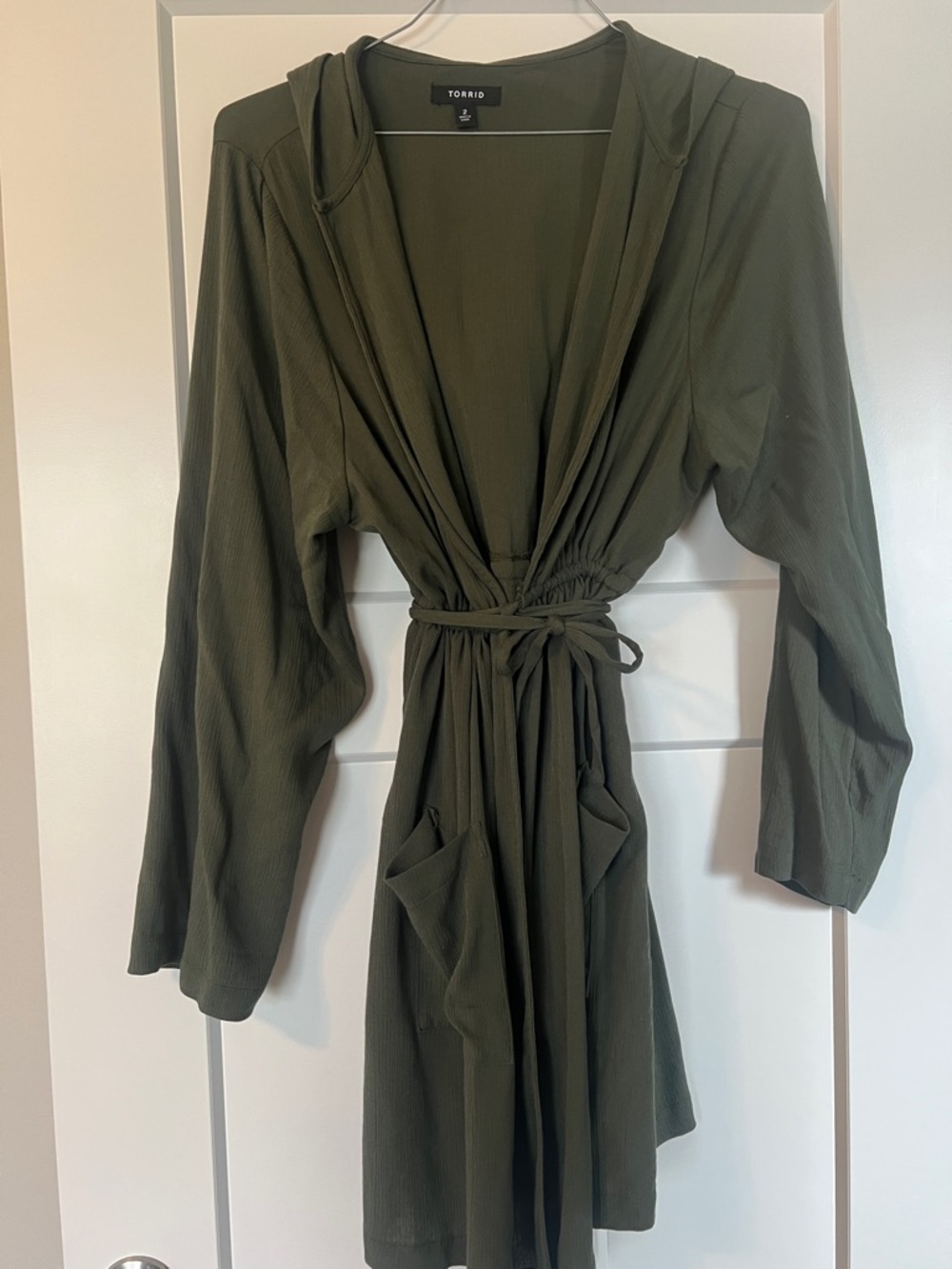Torrid Olive Hooded Wrap Cardigan with Self-Tie